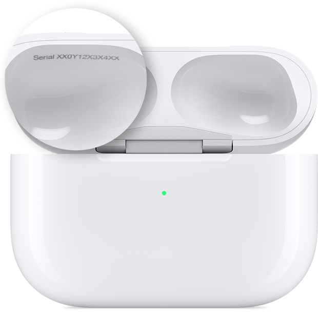 AirPods 充电盒盖内侧主序列号