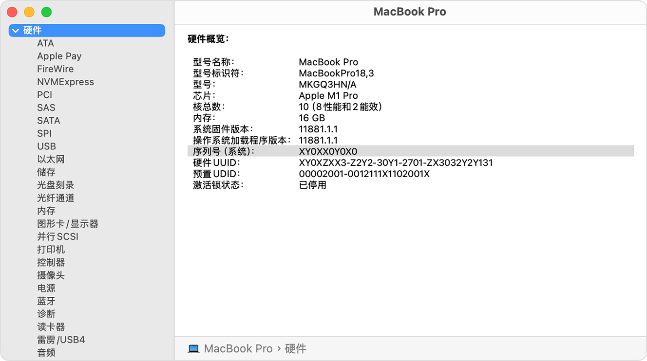 macOS 系统信息中的序列号
