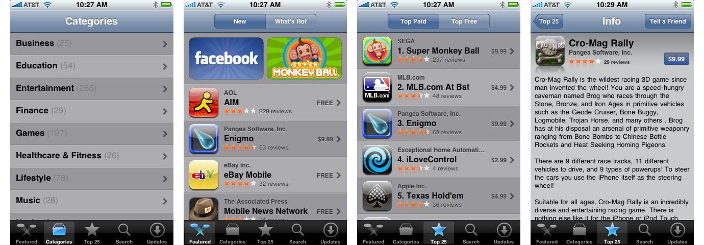 iPhone OS 2 App Store 分类、新品、付费榜与详情（2008）