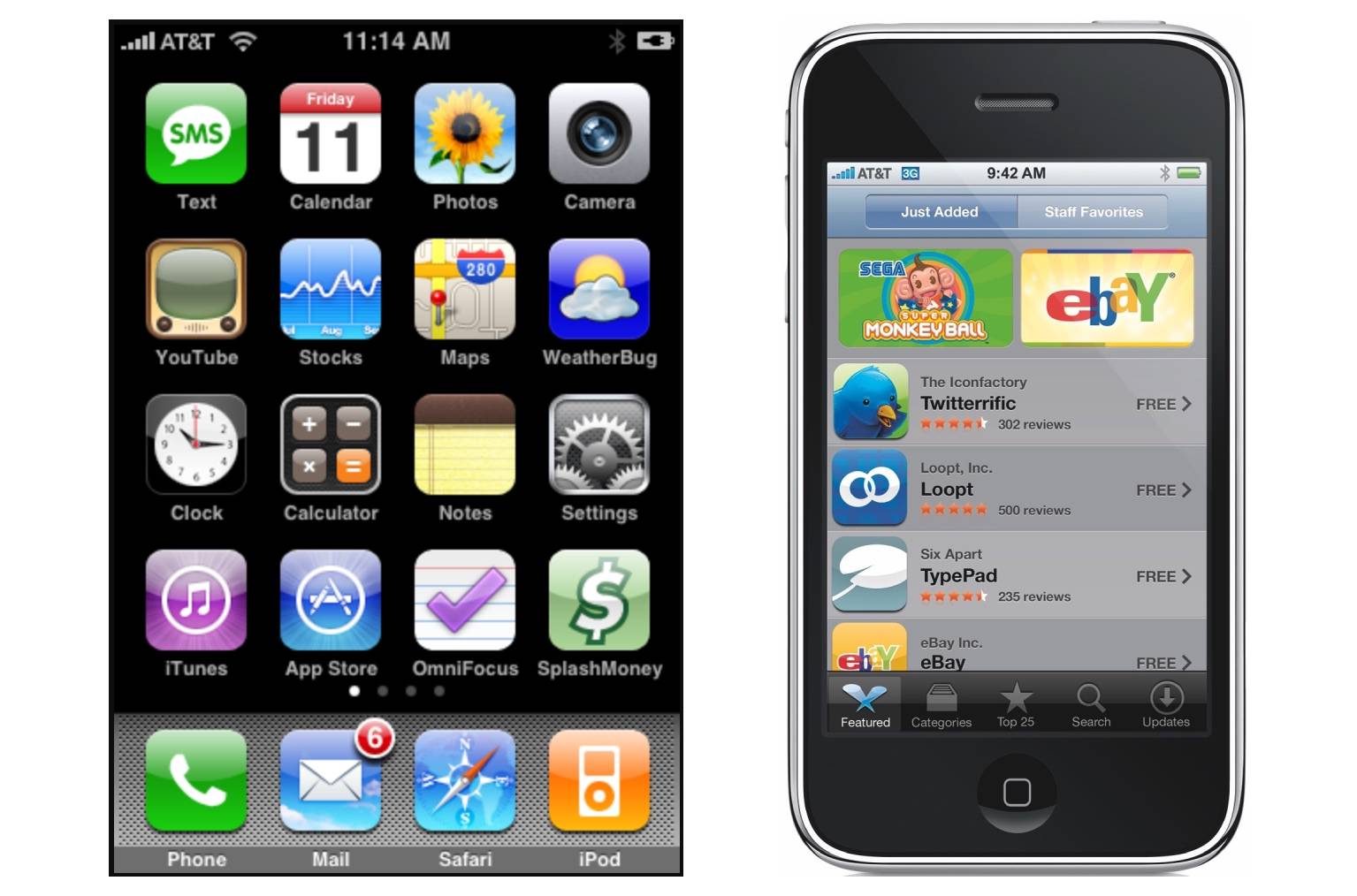 iPhone OS 2 iPhone 3G 主屏幕与 App Store（2008）
